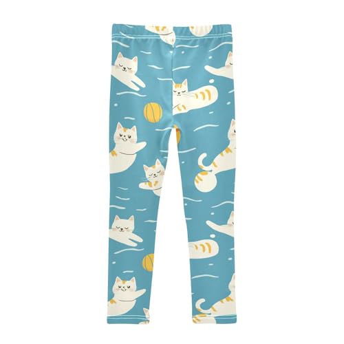 Girls Leggings Cartoon Balls Cat Blue Kids Length Leggings Pants Athletic Yoga Pants Toddler Tights Trousers 4T2
