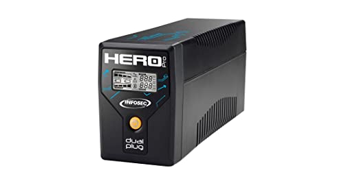 Infosec Onduleur Hero Pro Dual Plug 700 - Infosec ,UPS PC, écran, Box, TV, 1 Prise FR/Schuko 3 Prises IEC, ASI 700VA/360W