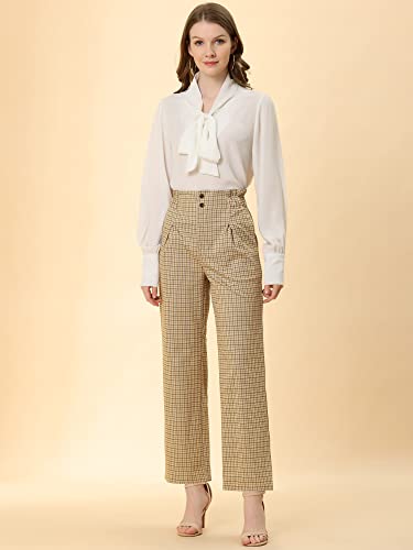 Allegra K Women's High Waist Casual Plaid Tartan Straight Leg Long Pants3