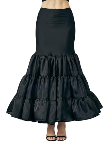 BEAUTELICATE Petticoat Unterrock Damen Tüll Unterrock Crinoline Reifrock mit für Fischschwanzrock Hochzeit Karneval Fasching Kostüm Schwarz,XXL