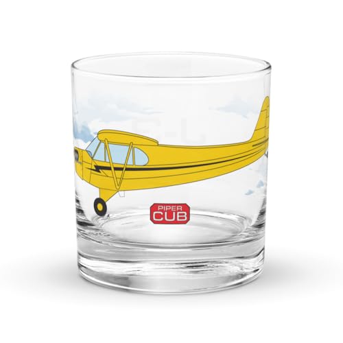 CO2 Tees Piper Cub Airplane Flying Whiskey Rocks glass