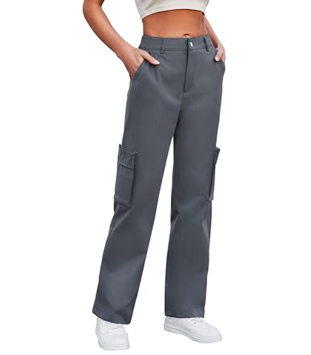 Women's High Waisted Cargo Pants Wide Leg Casual Pants Baggy Stretchy Y2K Streetwear with 6 Pockets