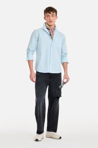 Image of SNITCH Men Casual Shirt | Regular Fit Full Sleeve Spread Collar Solid Pattern | Breathable Cotton Linen Blend & Lightweight Fabric for Summer, Vacation & Smart Casual Wear