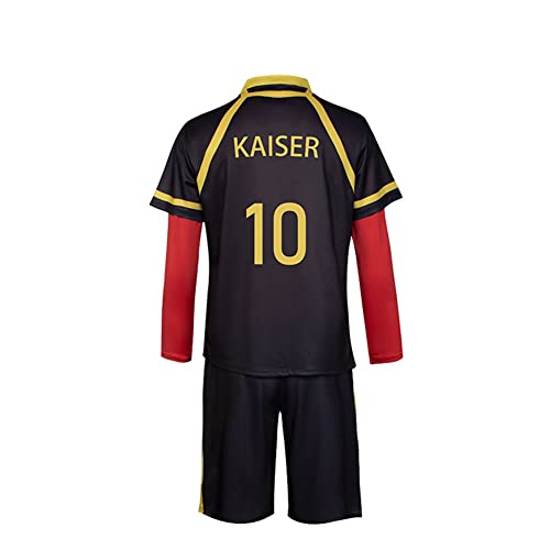 Anime Blue Lock Cosplay Fußball Outfit Michel Caesar Trikot Deutschland Team Schwarz und Rot Fußball Sportbekleidung Trainingsanzüge Shorts Sets für Halloween Fasching Kostüm, Nr. 10 Jersey, L