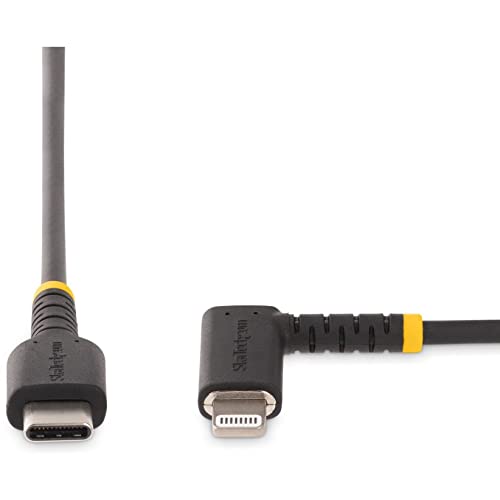 Image of StarTech 3ft /1m USB-C to Lightning Cable Black Right-Angled (RUSB2CLTMM1MR)