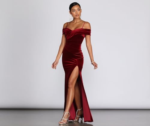 Fivsole Velvet Bridesmaid Dresses for Women Long Mermaid Formal Evening Gown with Slit4
