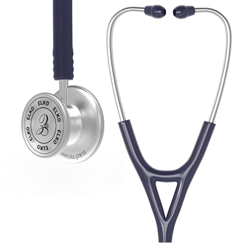 Image of ELKO TECHNO III SS Stainless Steel Stethoscope with ENGRAVING | Engrave Your Name or Initials on the Chest Piece | Lightweight Double-Sided Stainless Steel Chest piece | Two-Way PVC Tubing | Ideal for Doctors & Medical Students (Blue)