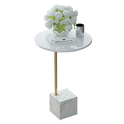 T-Shaped Side Table/Mini Coffee Table, Marble Base, Metal Pole Support