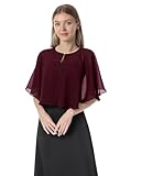 Hotshawl Chiffon Capelet Women's Soft capes Shawls and Wraps for Evening Dress Wedding Cape Cover Up (Burgundy)
