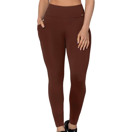 SELENE Legging Feminina Liberdade de Movimento Cós Largo Cintura Alta, Marrom, G