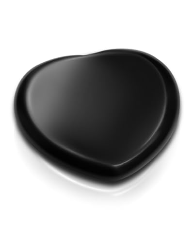 Image of Natural Black Obsidian Heart Worry Stone - Polished Thumb Pocket Stone for Anxiety & Stress Relief - Heart-Shaped Crystal for Reiki Healing, Meaningful Spiritual Gift for Women & Men