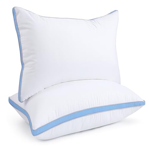 Image of viewstar Pillows Standard Size Set of 2, Firm Support Bedding, Light Blue | Down Alternative, Gusseted, Hotel Quality, Fluffy Plump Filling, Oeko-Tex Certified, Machine Washable, for Side Sleepers