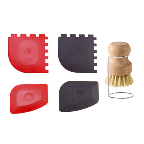 Image of 5 Pieces Cast Iron Cleaner Set Include Stainless Steel Chainmail Scrubber with Bamboo Dish Scrub Brush Hot Handle Holder 2 Pan Grill Scrapers Kitchen Towel Wall Hook 9