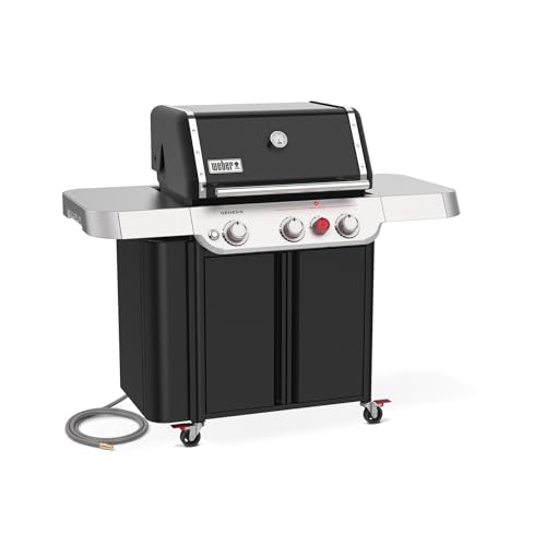 Image of Weber Genesis E-330 Natural Gas Grill for Outdoor Cooking, 3 Burners, Black - Porcelain-Enameled Cast-Iron Grates, PureBlu Burners & Sear Zone