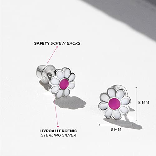925 Sterling Silver Enamel Daisy Flower Girl's Earrings with Safety Screw Back Locking Best for Toddlers, Young Girls, and Pre Teens - Sweet and Lovely Floral Studs for Girls4