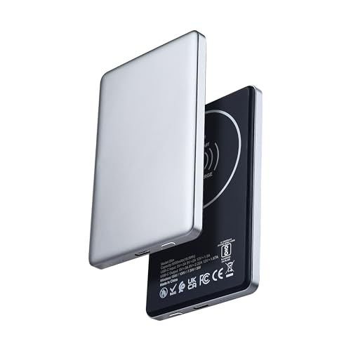 PHONOKART Slim 15W Slimmest Magnetic Wireless Powerbank | 5000mAh MagSafe Powerbank for iPhone 17/16/15/14/13/12(Grey)