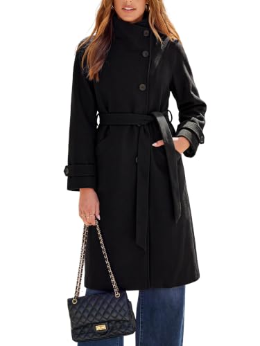 Simplee Women's Winter Stand Collar Single Breasted Belted Long Peacoat - image 1