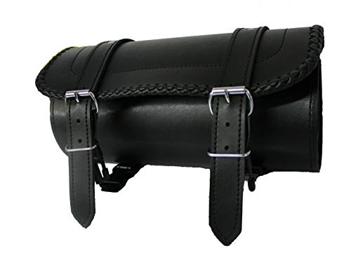 Bikers Gear MOTORCYCLE PU LEATHER BIKERS TOOL ROLL BRAIDED SISSY BAR BAG