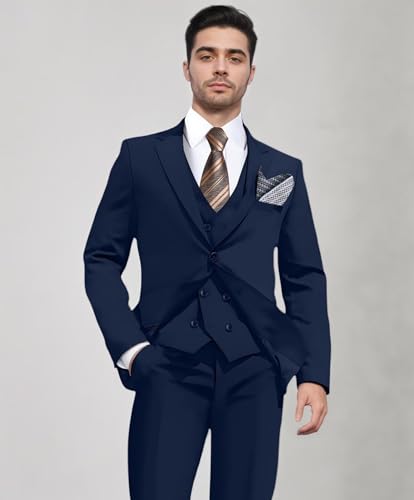 Suits for Men Slim Fit 3 Piece, Mens Double Breasted Suit Blazer Vest Pants Tuxedo for Men Wedding Business2