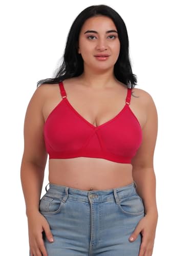 Image of Fabme Women's Cotton Seamless Non-Padded Non-Wired Bra, Cross Belt, Heavy Support, Double Layer Cups, Broad Elastic Bra