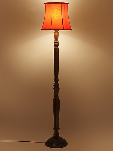 Image of Devansh Orange Cotton Wooden Floor Lamp -8