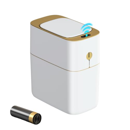 Image of funest Smart Bathroom Trash Can with Lid, 3.6 Gallon Slim Motion Gold Sensor Garbage Bin with Inner Bucket, Trash Can with Lid Waterproof for Kitchen Office