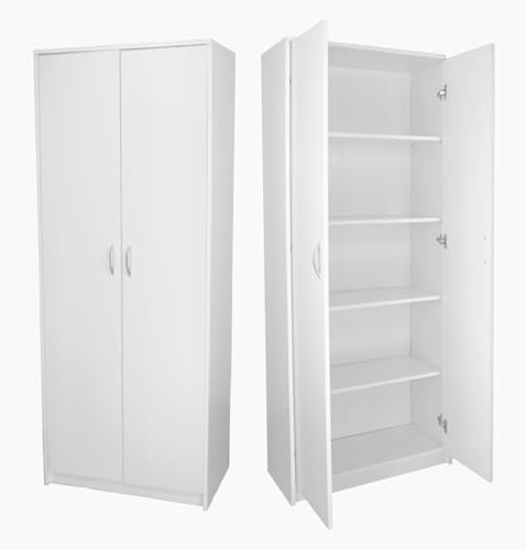 Armario de Oficina Armario Multiusos con 2 Puertas y 5 Compartimentos, 180 x 74 x 35 cm, Color Blanco