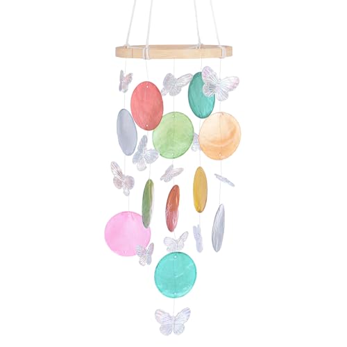 M METERXITY Campanello Vento Conchiglia Esterni, Campana Eolica Farfalla in Conchiglia Vetro Marino Campana Eolica Conchiglia Esterni/Patio/Giardino, Campana Eolica Artigianale [Colorata]