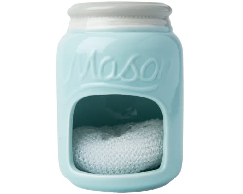 Ceramic Kitchen Sponge Holder Sink Caddy â€“ Kitchen DÃ©cor And Accessories Farmhouse Style - Country Kitchen Sink DÃ©cor Rusticâ€“ Mason Jar DÃ©cor Sponge Holder â€“ Scrubby Holder- Aqua Blue