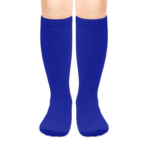 Lista de Calcetines hasta la rodilla para Niño los 5 mejores. 45 Olreco - Paquete de 1 calcetines de fútbol para niños pequeños, calcetines de béisbol para niñas y niños, hasta la rodilla, accesorios de fútbol de algodón, Azul real...
