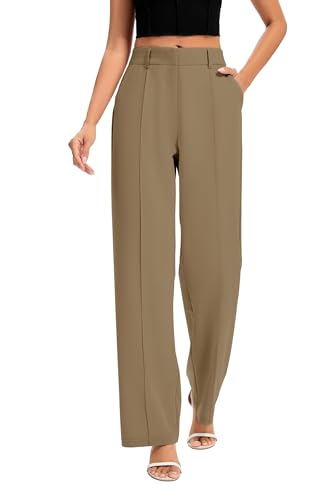 FUNYYZO Women Long Dress Pants High Waisted Work Pants Dressy Casual Straight Leg Elastic Waist Trousers