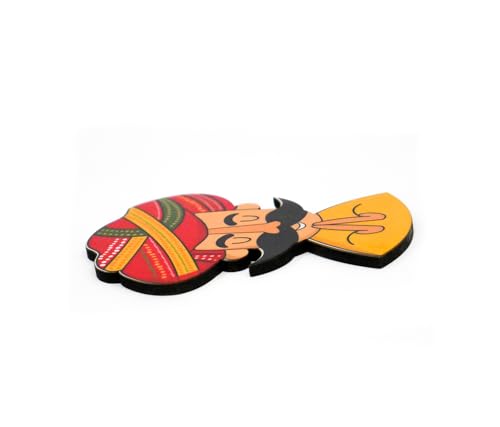 Image of Wooden Fridge Magnet for Refrigerator Home, Kitchen and Office Decoration Multicolor (Rajasthani Turban Man)