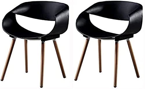 SJIALEN Modern Dining Chair Set of 2, for Living Room Desk Terrace Office Kitchen Chairs Leisure Plastic Seat Wood Legs Backrest Chair Kitchen Chair (Color : Black, Size : 46x45x81cm)