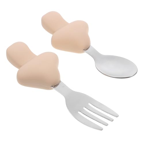 QUMIIRITY Juego De Cubiertos De Silicona Para Bebé, Cuchara, Tenedor, Utensilios De Acero Inoxidable, 1 Juego