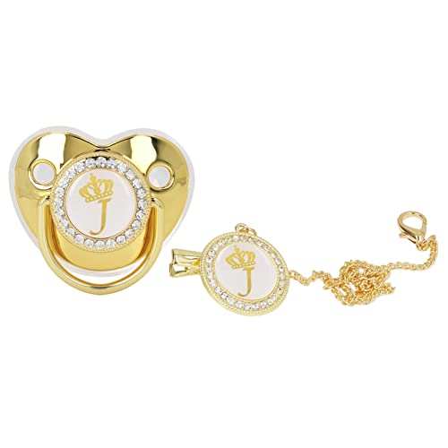 Image of Baby Pacifier Portable Exquisite Alloy Gold Letter Pacifier with Chain Clip for Home Travel J