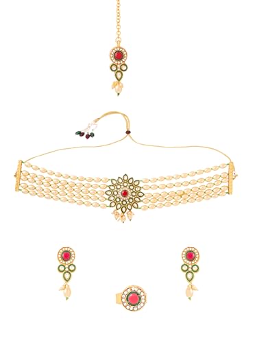 Image of Yellow Chimes Pearl Jewellery Set for Women | Traditional Gold Plated Choker Set for Girls | Golden Pearl Necklace Set | Birthday Gift for Girls & Women Anniversary Gift for Wife