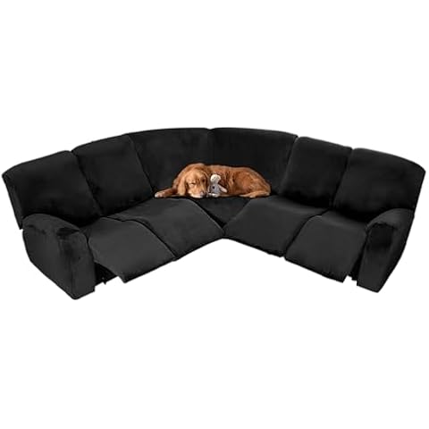 MINGPINHUIUS 7 Piece Velvet Sectional Sofa Covers Recliner Sofa Cover New Sofa Slipcover with Elastic Straps Anti-Slip Universal Stretch Sofa Slipcovers for Dogs, Pets (Black) Cover