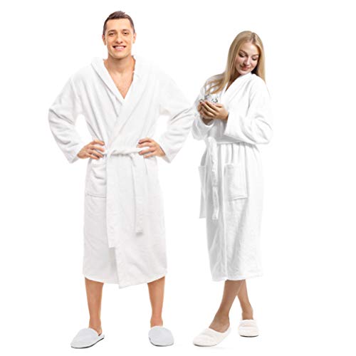 Terry Towels Classic Bath Robe, Premium Spa Robe, one size fits all, White