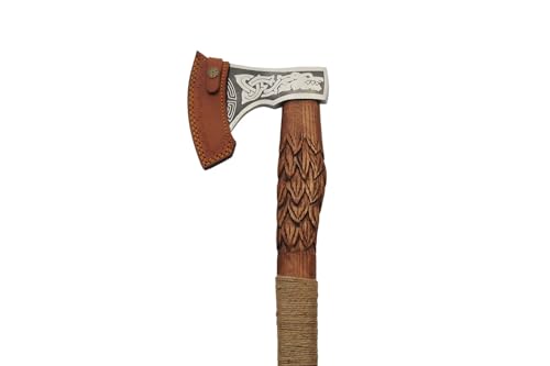 Machado de batalha viking nórdico medieval com cabo de madeira de 56 cm