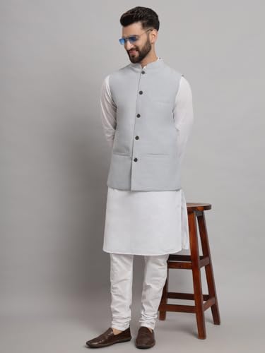 Image of LATEST CHIKAN Men's Traditional Cotton Solid Nehru Jacket /Waistcoat