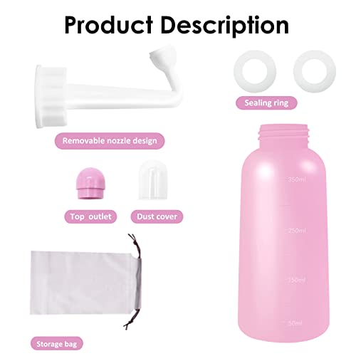 Image of RUFCRIL Mini Peri Bottle, 350ml Portable Travel Bidet with Extra Ring and Carry Bag, TPE Material for High Temperature Resistance, Essentials for Postpartum Perineal Care,Hemorrhoid Treatment, Pink