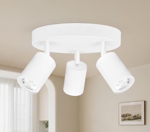 GeyouLux Plafonnier 3 Spots LED Orientable, Spots de Plafond GU10, Plafonnier Spot Blanc, Luminaire Spot Rampe Spot, Applique Spot Rond pour Cuisine, Salon,...
