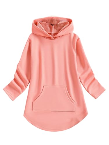 Girl's Hoodies Long Sleeve Curved Hem Hooded Long Sweatshirts Pullover with Pocket