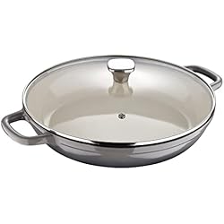 Cacerolas Masterpro MasterPro Unique | Cacerola de Cocina Baja con Tapa | Olla de 30,5 cm | Color Blanco | Fabricada con Hierro Fundido | Asas Ergonómicas | Cazuela de Cocina | Compatible con Todo Tipo de Cocinas