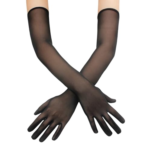 Genérico Guantes Largos Mujer Guantes de Tul Transparentes Guante de Hilo de Red Vintage Guantes de Hasta los Codos Guantes de Ópera de Años 20 Guante de Novia para Boda Fiesta de Té Carnaval (Negro)