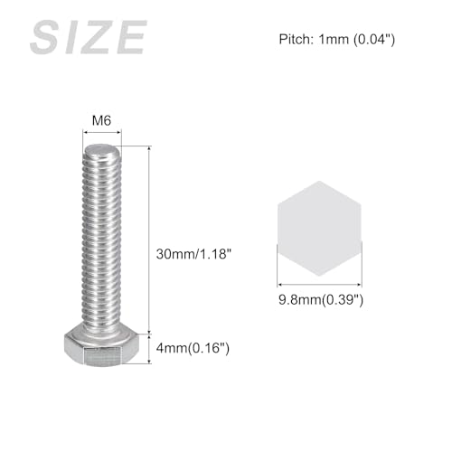 Image of METALLIXITY Hex Bolts (M6-1x30mm) 25Pcs, 304 Stainless Steel Coarse Fully Threaded Hex Head Screw Bolt Machine Screws - for Furniture Repair, Silver