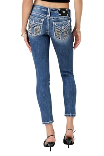 Miss Me Women's Leather Shadow Wings Low-Rise Skinny Jeans