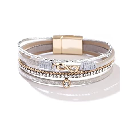 Long tiantian Leather Wrap Bracelet for Women Rhinestone Infinity Cuff Bangle Bracelet Boho Strand Bracelets Womens Christmas Birthday Jewelry Gifts for Teens Girls, Copper, other Cover