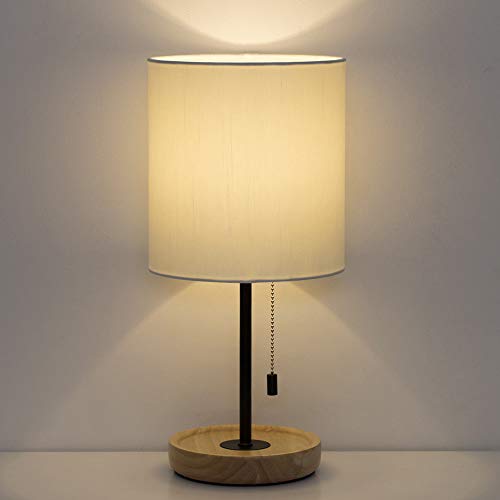 Haitral Wooden Table Lamp - Nightstand Desk Lamp With White Shade, Pull Chain Switch Bedside Lamp For Bedroom, Living Room, Kid Room, Dorm, Farmhouse, Home Office- White/Wooden … #TOP7