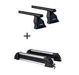 VDP Dachträger Menabo Tema Stahl + Skiträger/Snowboardträger/Skihalter Alu 4 Paar Ski kompatibel mit BMW 1er F20 ab 2011